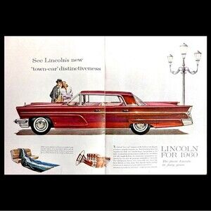 2 ADS 1960's CENTERFOLD Ford Lincoln Continental / Arrow Shirt VINTAGE Print Ad